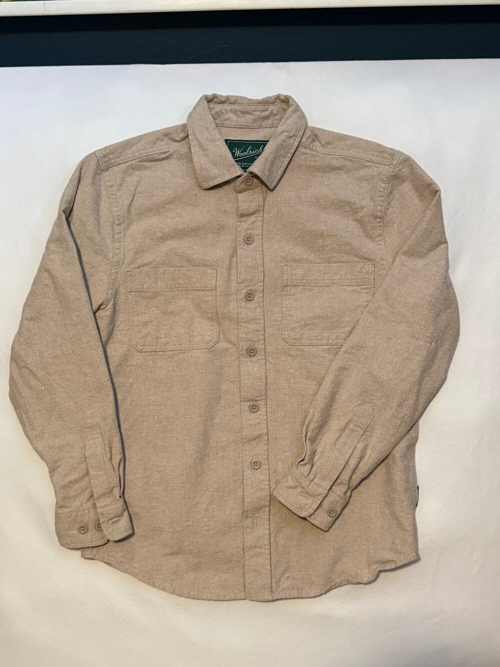 Woolrich Green Label Tan Cotton Button Down Shirt Small 100% cotton